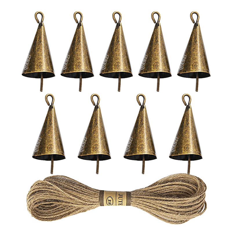 Vintage Style Twine Horn Bell Christmas DIY Metal Bell Hanging Wall Wind Chimes Open Conical Small Bells