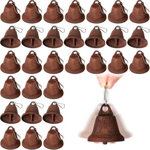 30 Pieces Craft Bells Small Brass Bells for Crafts Mini Vintage Bells with Spring Hooks Tiny for Hanging Wind Chimes Making Dog Training Doorbell Wedding Decor, 1.65 x 1.5 Inch (Rusty Color)