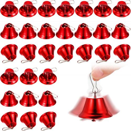 30 Pieces Craft Bells Small Brass Bells for Crafts Mini Vintage Bells with Spring Hooks Tiny for Hanging Wind Chimes Making Dog Training Doorbell Wedding Decor, 1.65 x 1.5 Inch (Red)